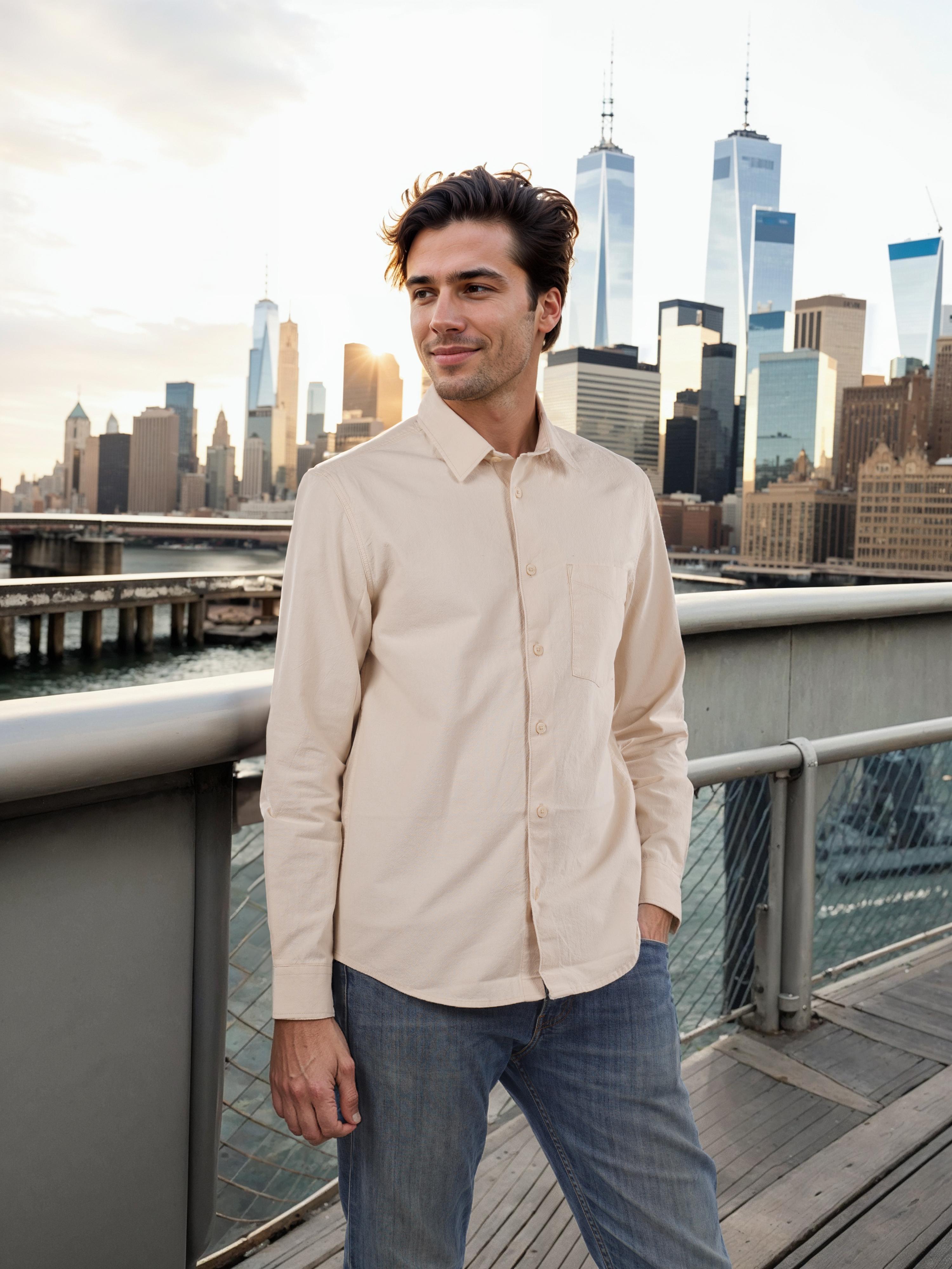 Beige Solid Cotton Shirt