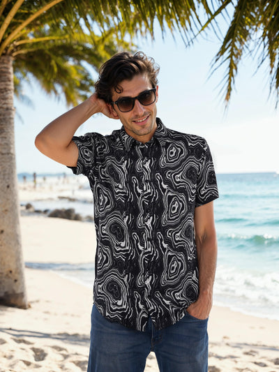 Celio* Printed Regular Fit Viscose Black Shirt