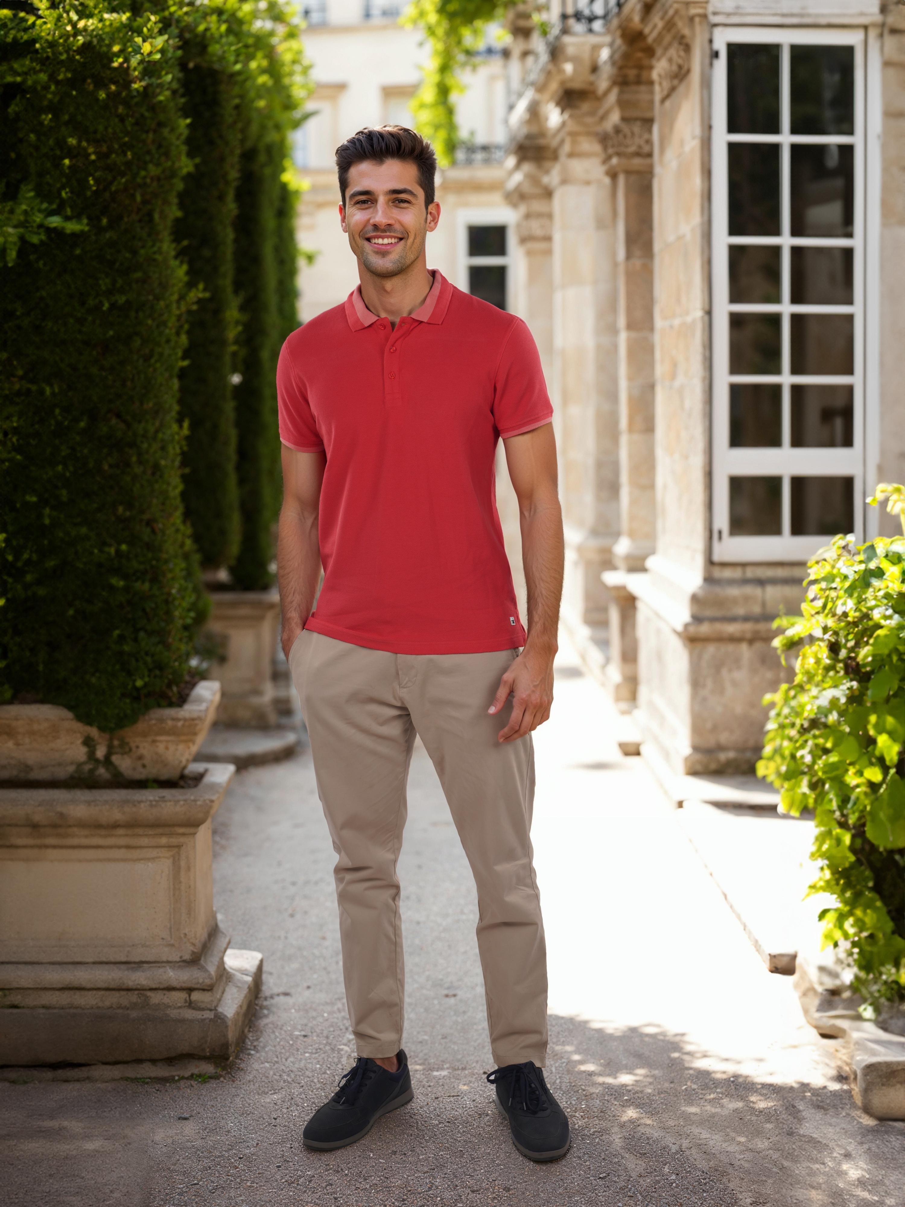 Coral Solid Cotton Polo