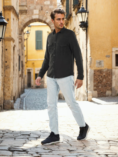 Celio* Solid Regular Fit Cotton Black Shirt