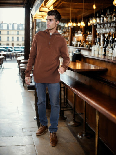 Celio* Solid Regular Fit Cotton Brown Sweater