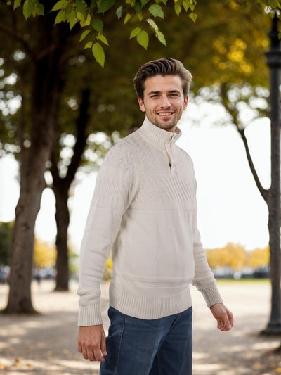 Celio* Solid Regular Fit Cotton Off White Sweater
