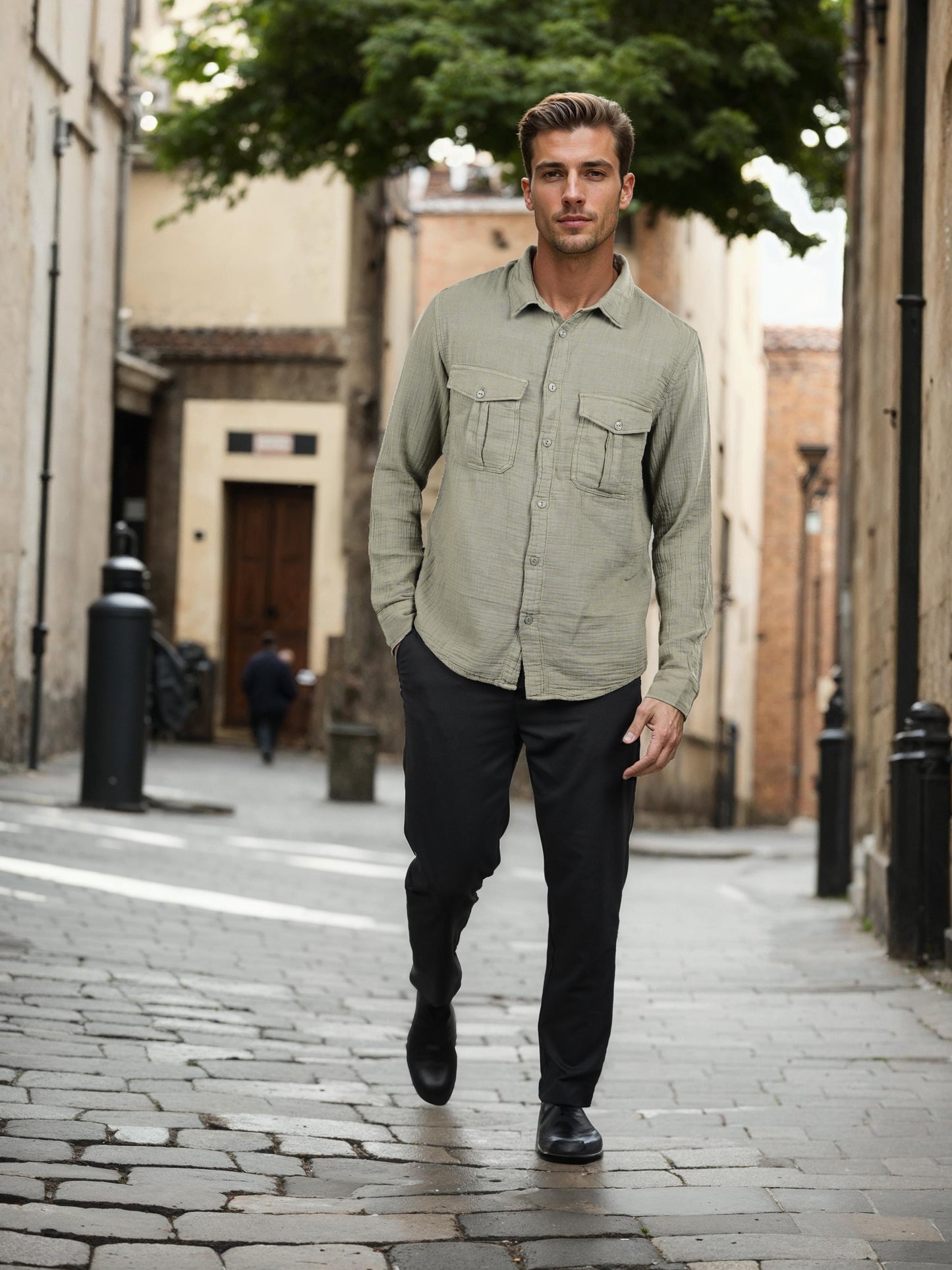 Green Solid Cotton Shirt