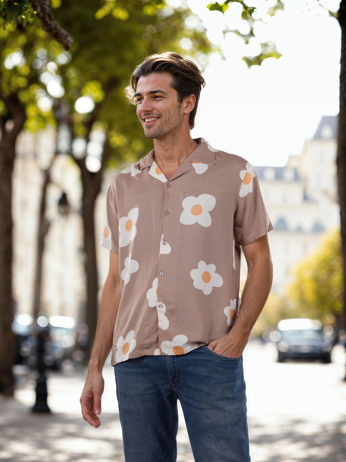 Brown Printed Viscose Shirt