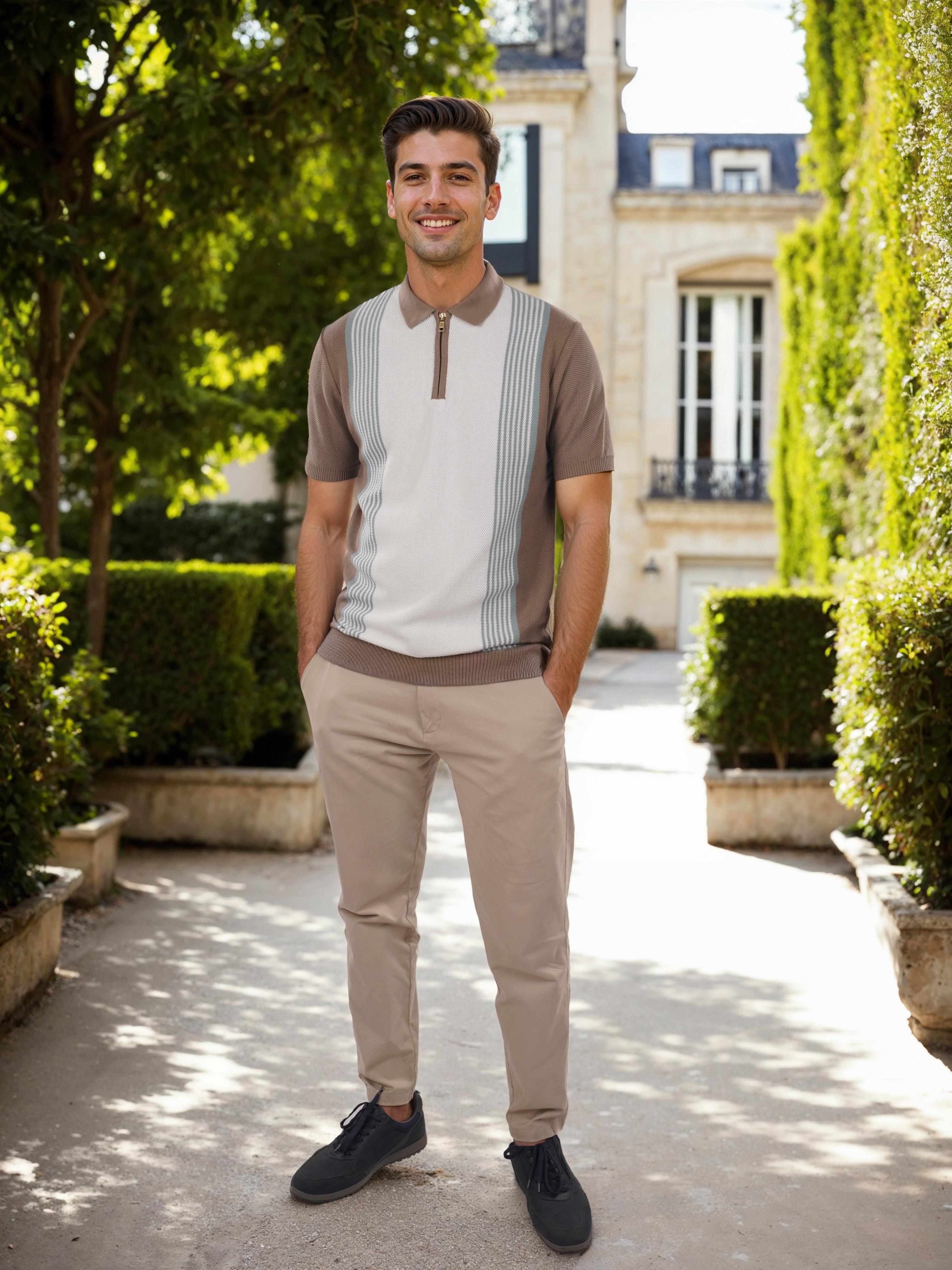 Brown Striped Cotton Polo