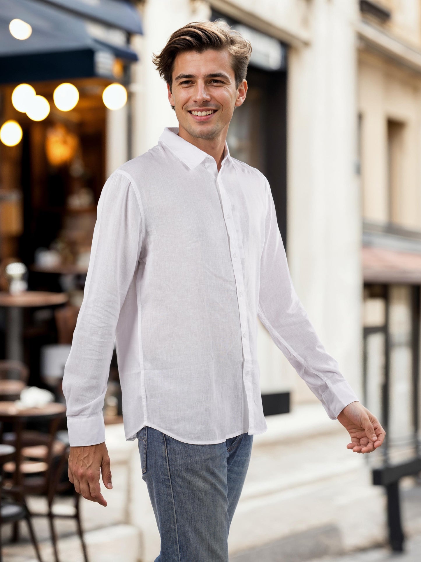 White Solid Linen Shirt