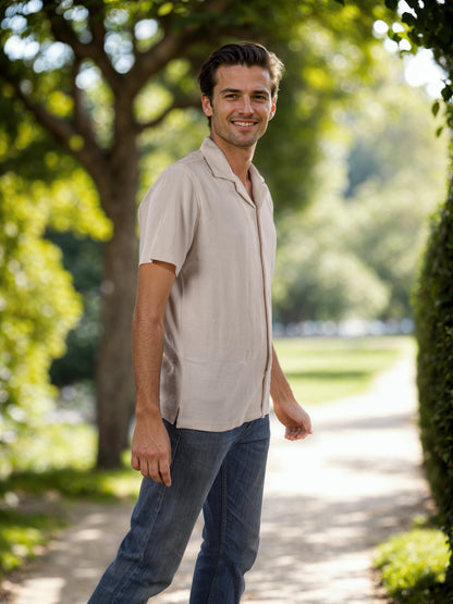 Beige Solid Cotton Shirt