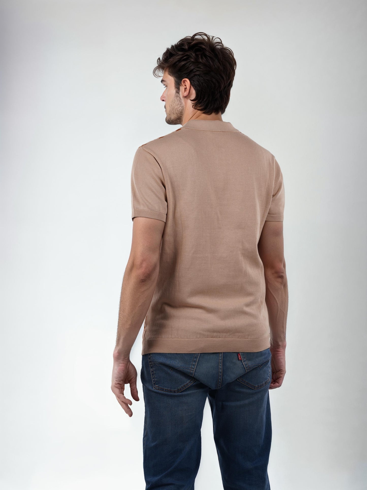 Brown Striped Cotton Polo