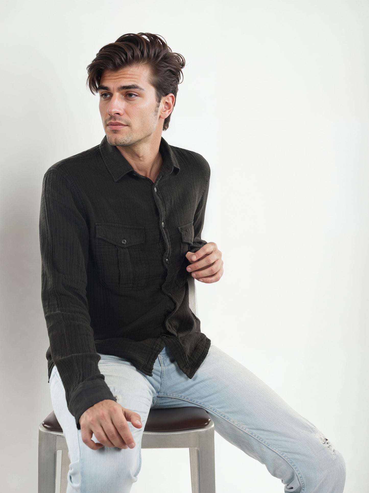 Black Solid Cotton Shirt