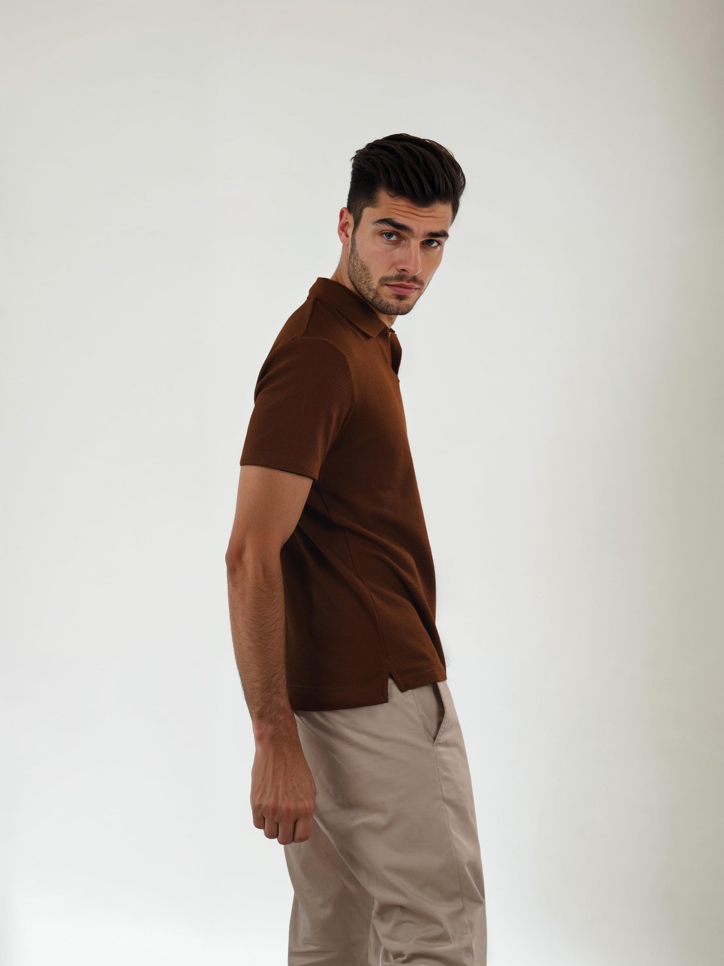 Brown Solid Cotton Polo