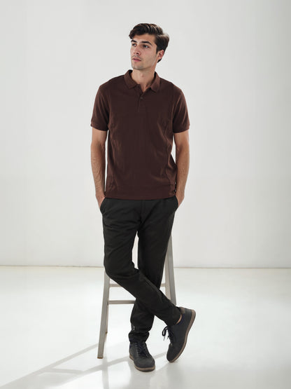 Brown Solid Cotton Polo