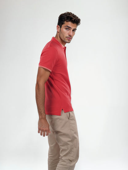 Coral Solid Cotton Polo