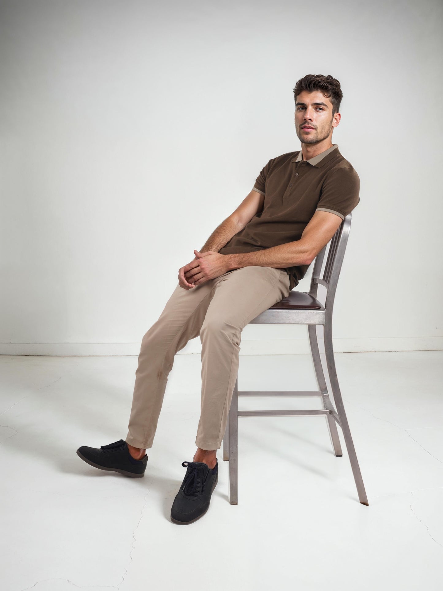 Brown Solid Cotton Polo