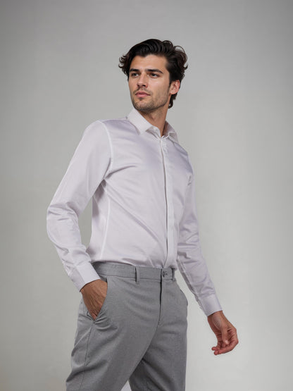 White Solid Cotton Formal Shirt