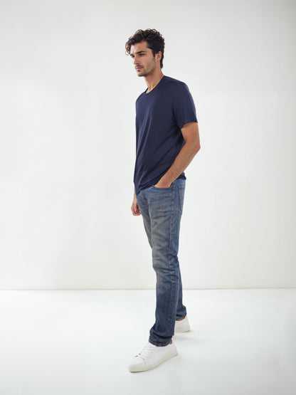 Navy Blue Solid Cotton T-shirt