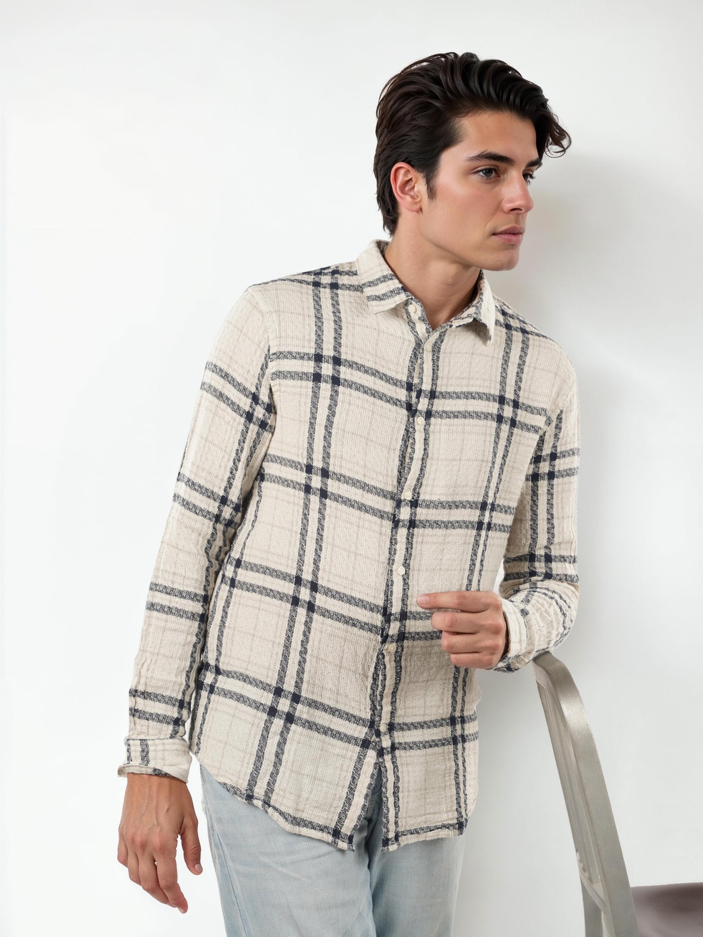 Beige Checks Cotton Shirt