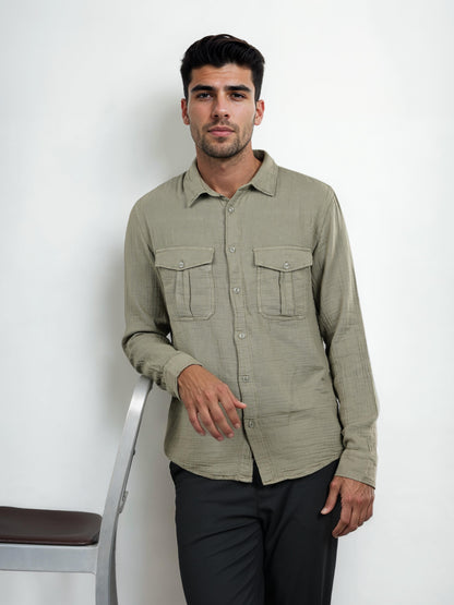 Green Solid Cotton Shirt