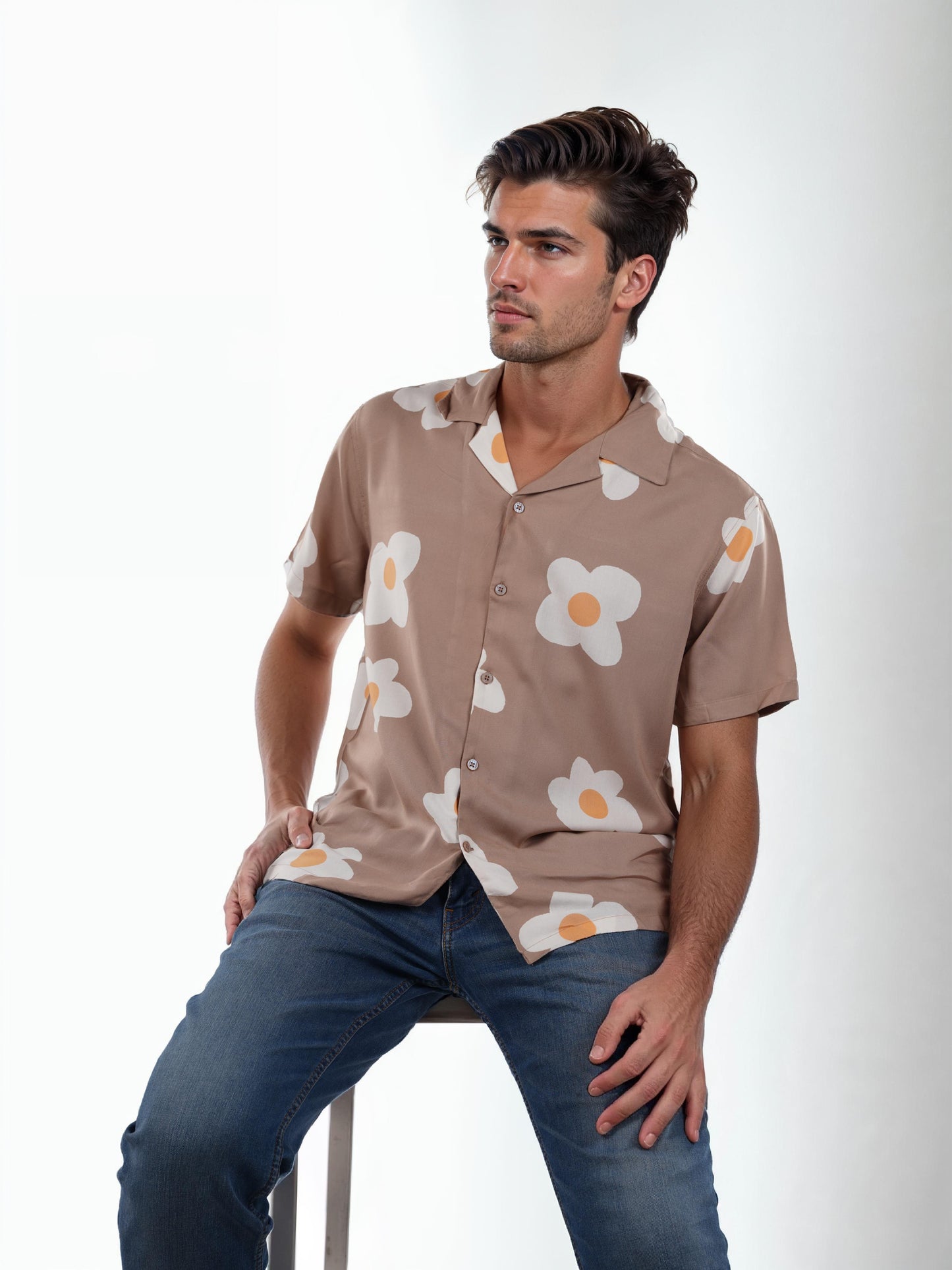 Brown Printed Viscose Shirt