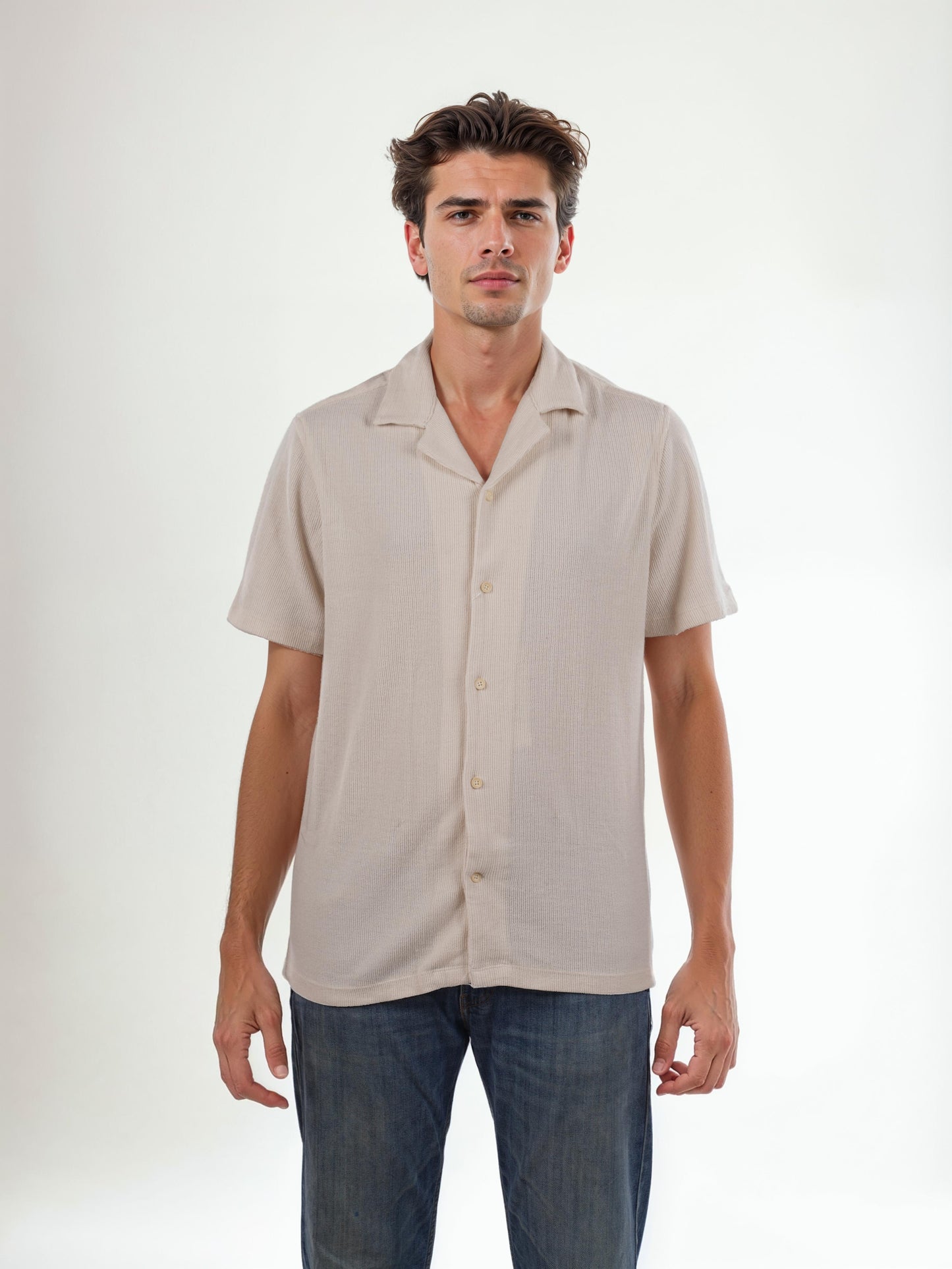 Beige Solid Cotton Shirt