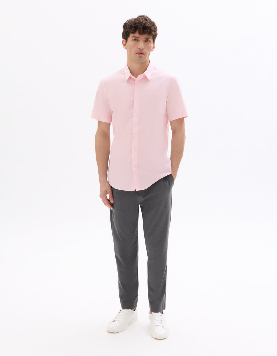 Slim Fit Poly-Cotton Solid Spread collar Shirts
