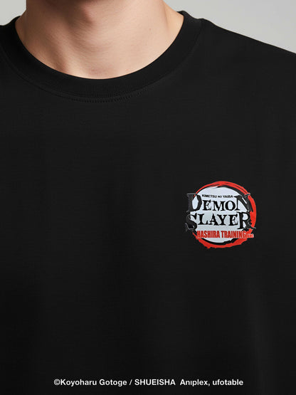 Celio Men Black Printed Oversized Cotton Demon Slayer T-Shirt