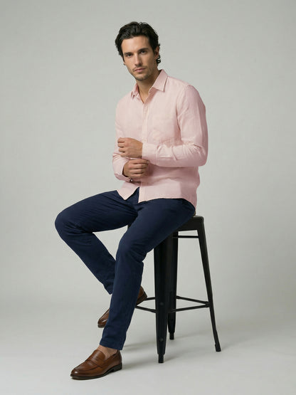 Celio Mens Orange Solid Regular Fit Linen Shirts