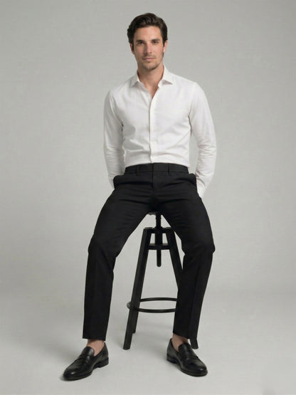 Celio Mens Black Solid 24H Fit Polyester Casual Trouser