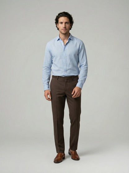 Celio Mens Brown Solid 24H Fit Polyester Casual Trouser