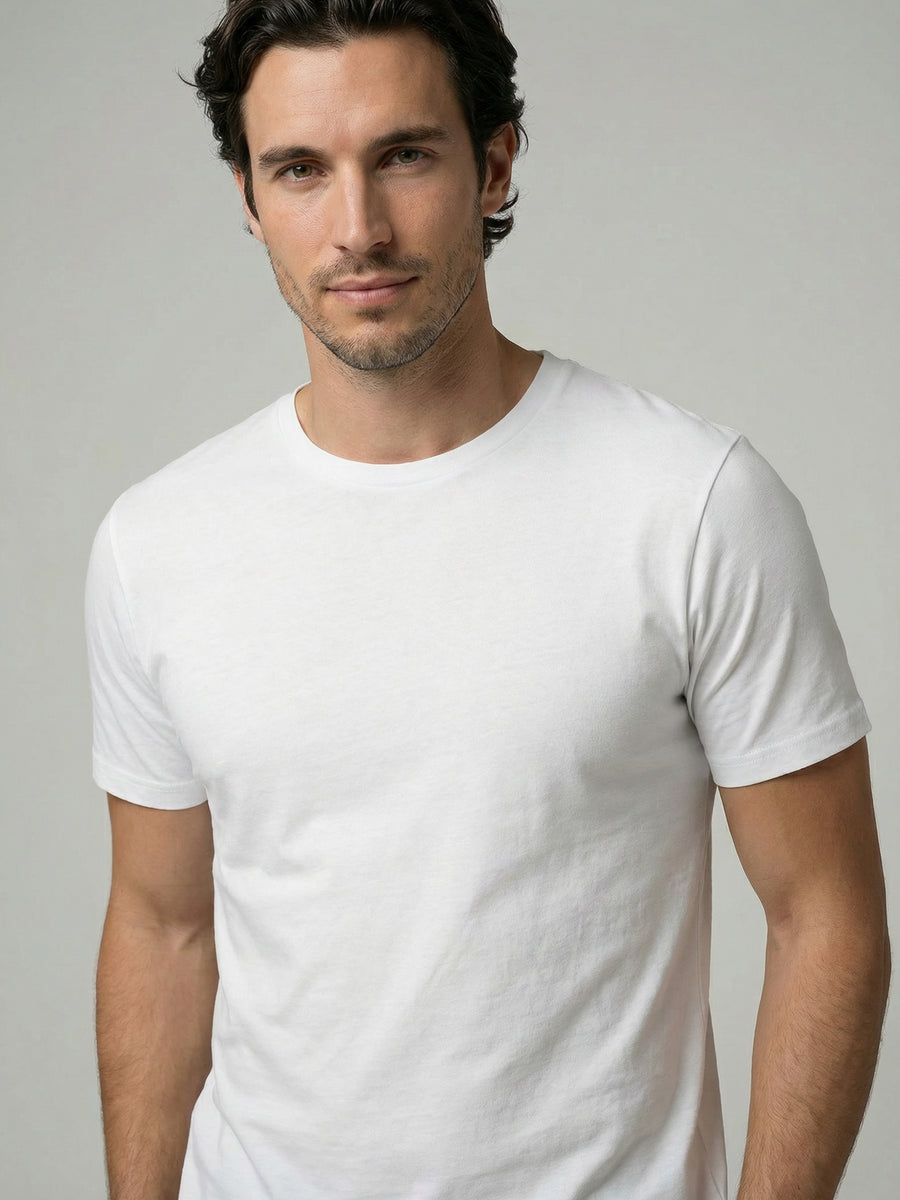 Celio Mens White Solid Slim Fit Cotton T-Shirts