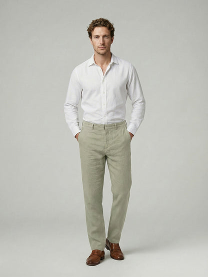 Celio Mens Green Solid Straight Fit Linen Casual Trouser