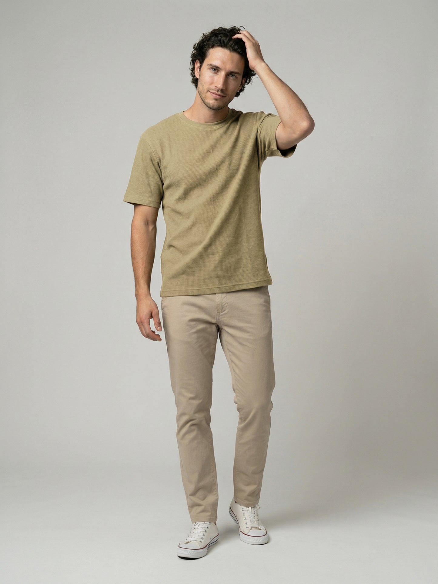 Celio Mens Olive Structured Regular Fit Cotton T-Shirts