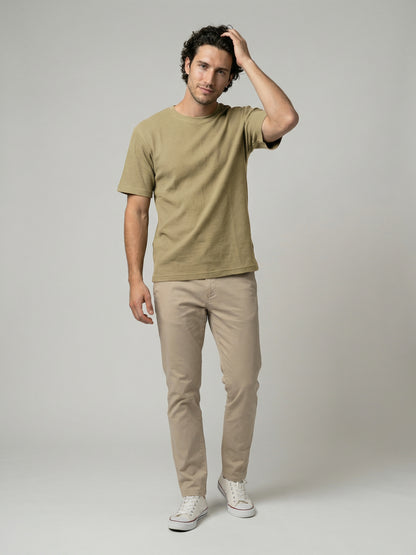 Celio Mens Olive Structured Regular Fit Cotton T-Shirts