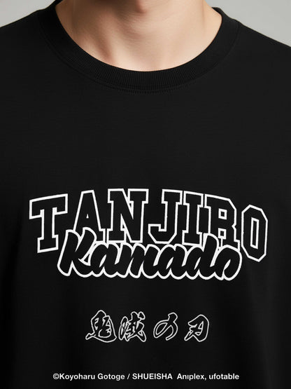 Celio Men Black Printed Oversized Cotton Demon Slayer T-Shirt