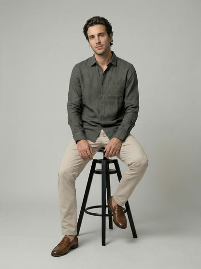 Celio Mens Khaki Solid Regular Fit Linen Shirts