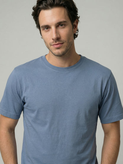 Celio Mens Blue Solid Slim Fit Cotton T-Shirts