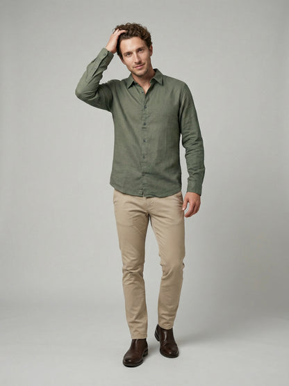 Celio Mens Olive Dobby Regular Fit Cotton Shirts