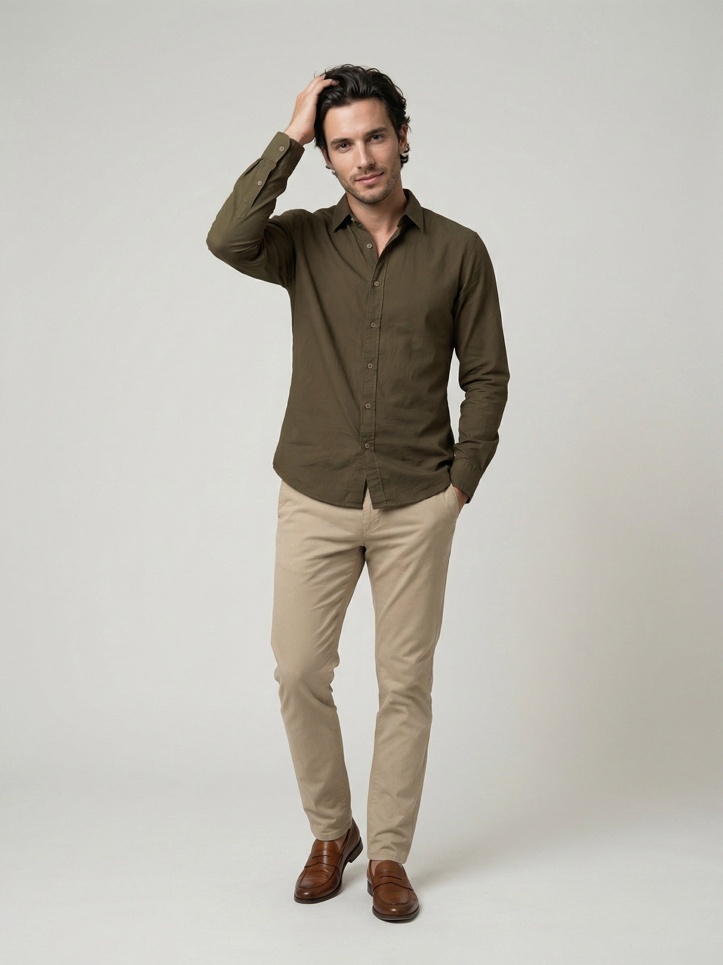 Celio Mens Olive Solid Regular Fit Cotton Shirts