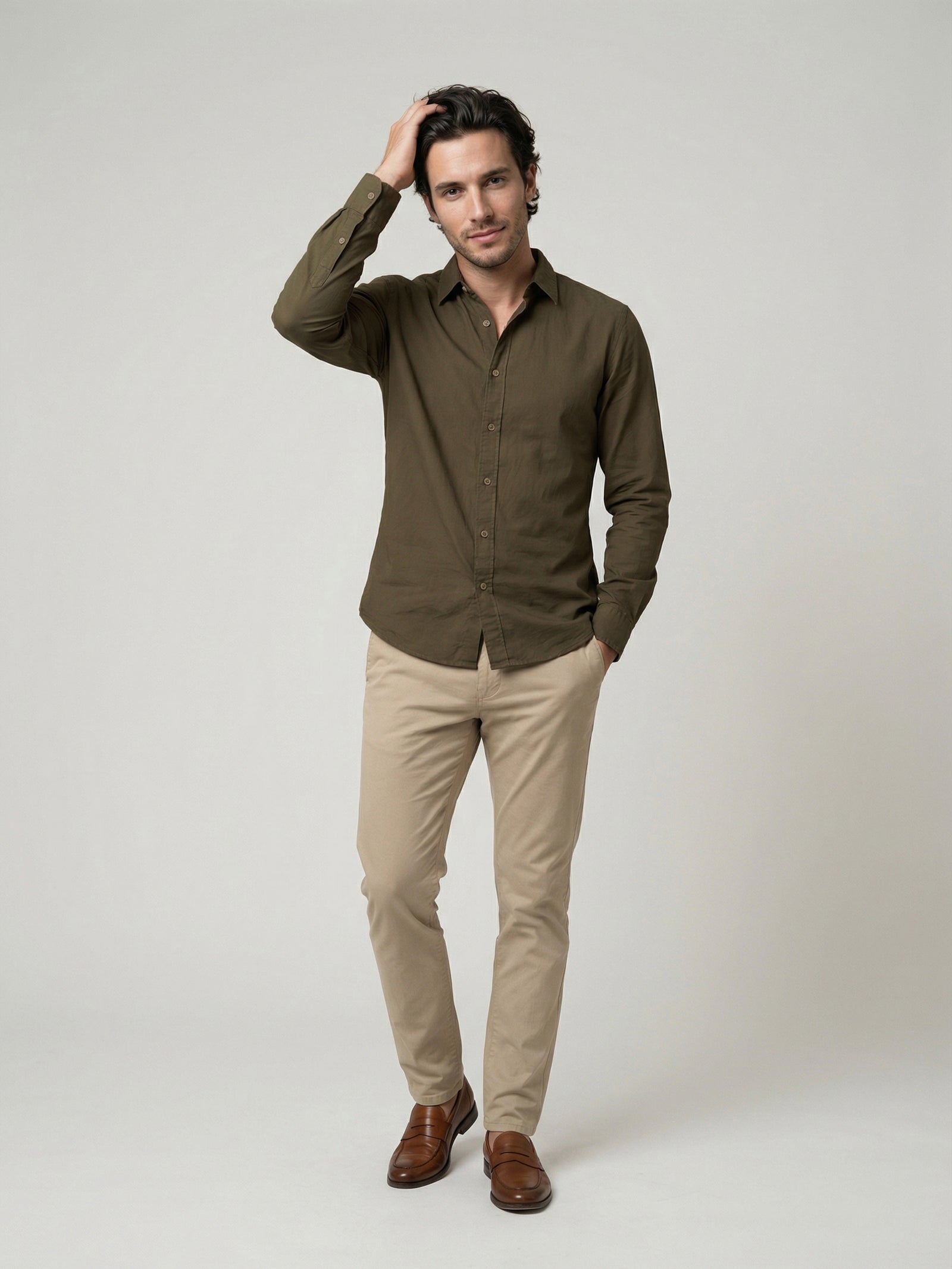 Celio Mens Olive Solid Regular Fit Cotton Shirts