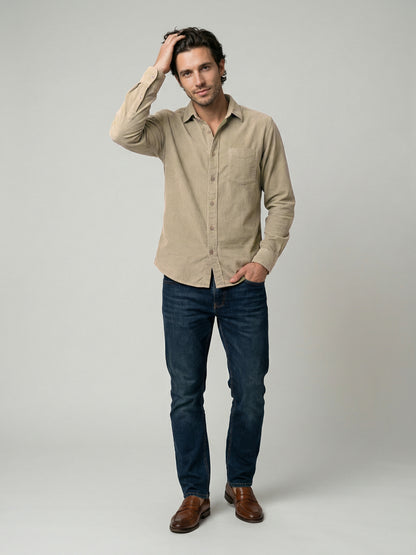 Celio Mens Beige Corduroy Regular Fit Cotton Shirts