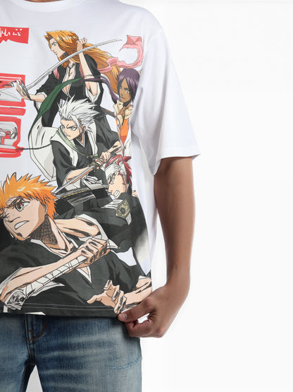 Bleach - White Printed Oversized Cotton T-shirt