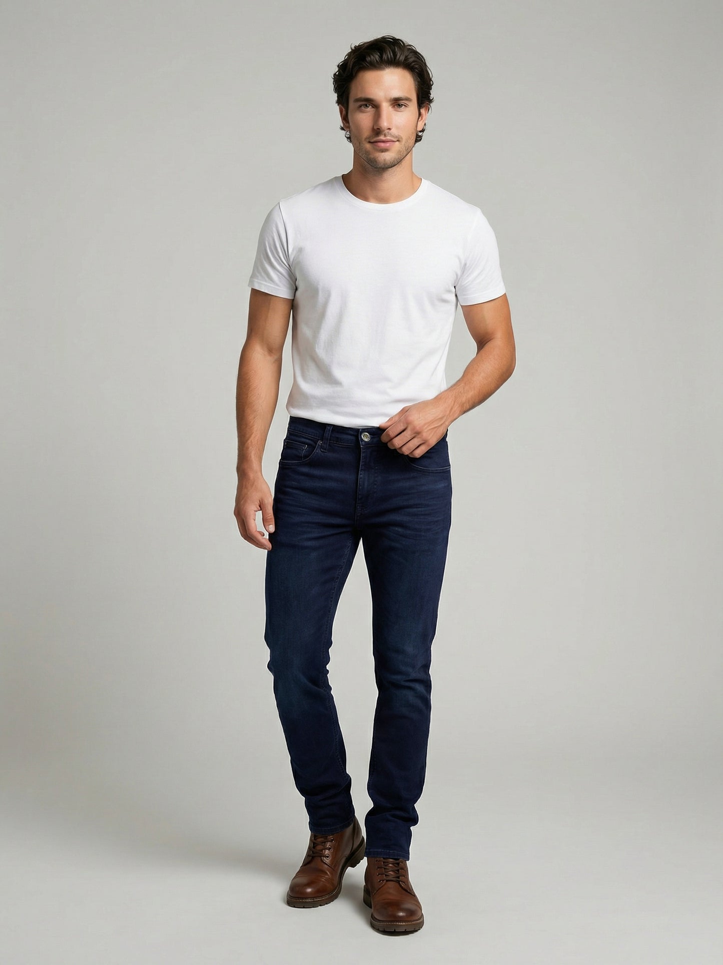 Celio Mens Blue Dobby Slim Fit Cotton Jeans