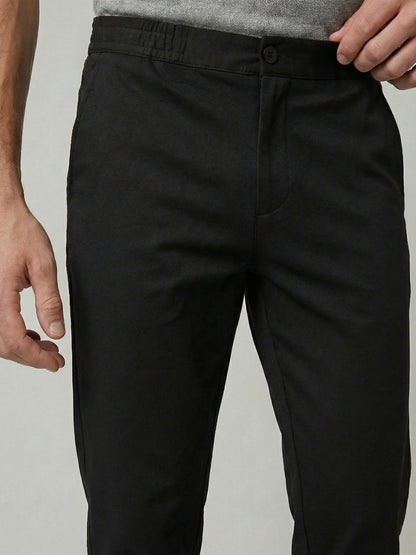 Celio Mens Black Knit Slim Fit Cotton Casual Trouser