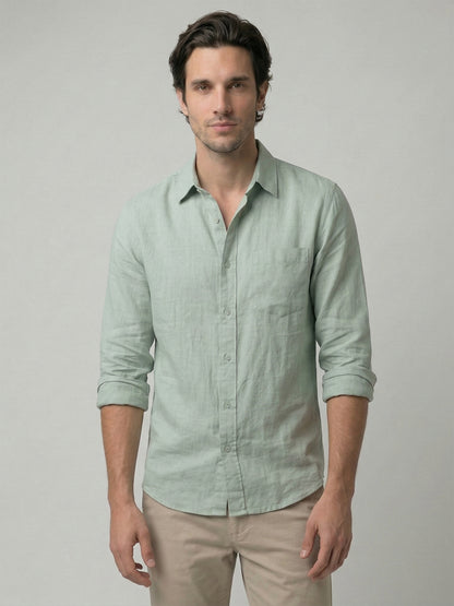 Celio Mens Green Solid Regular Fit Linen Shirts