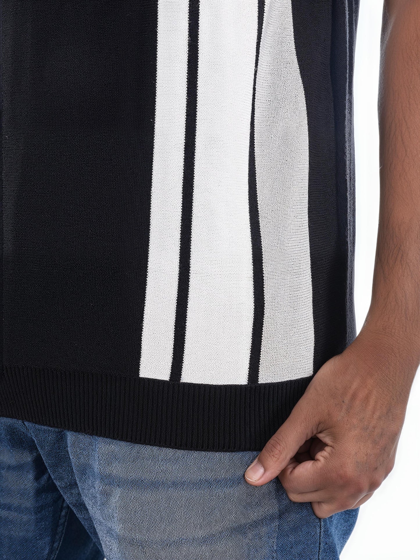 Black Striped Cotton T-shirt