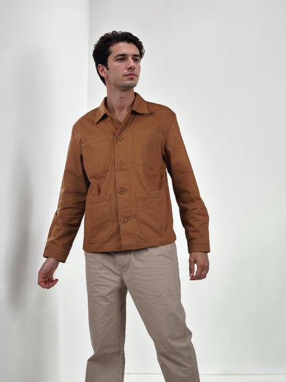 Brown Solid Cotton Jacket