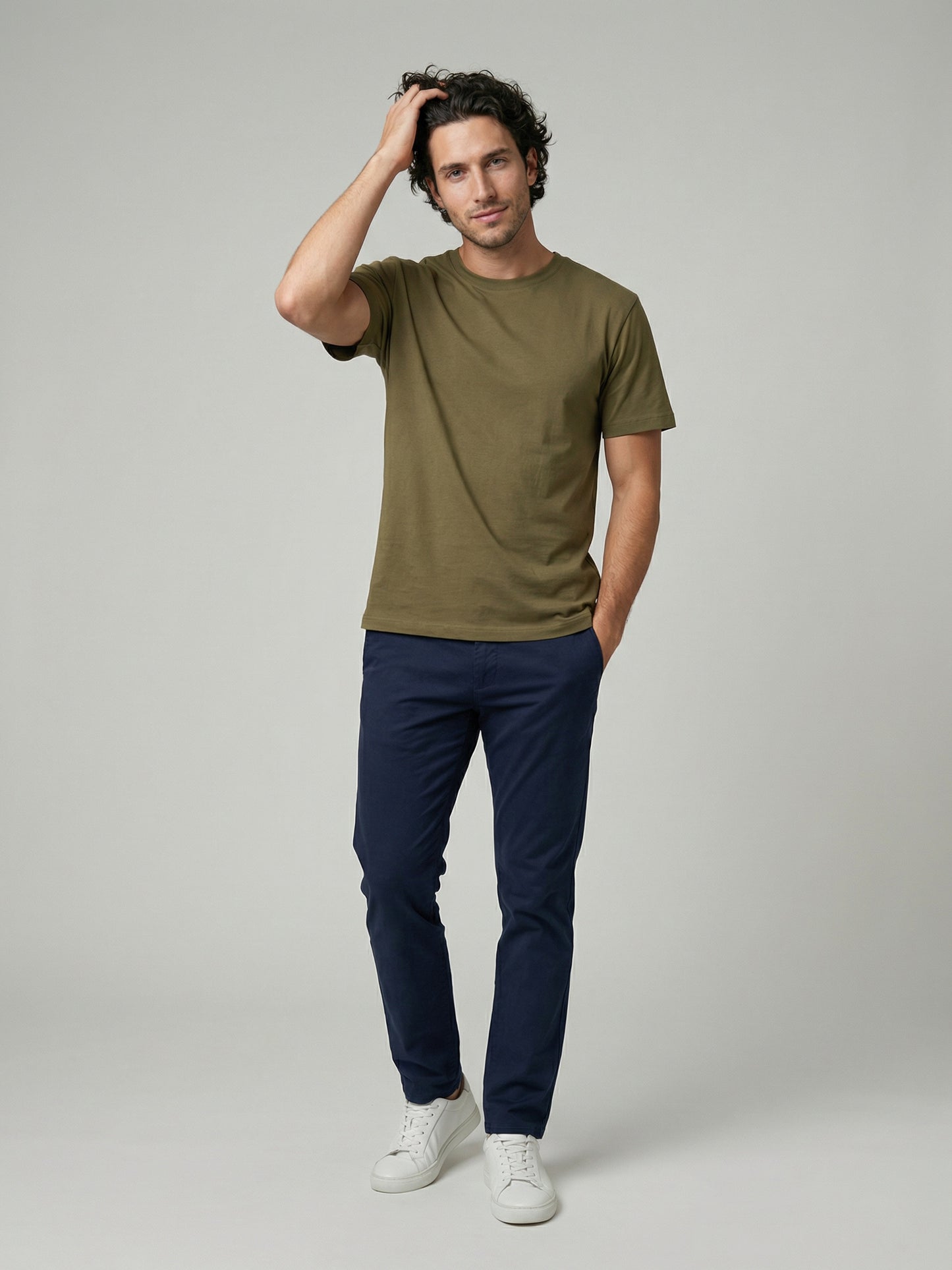 Celio Mens Olive Solid Slim Fit Cotton T-Shirts