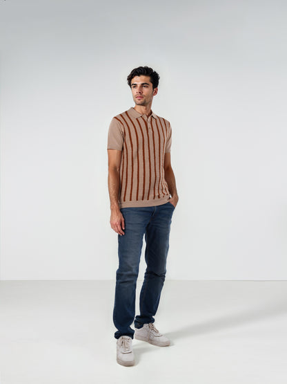 Brown Striped Cotton Polo