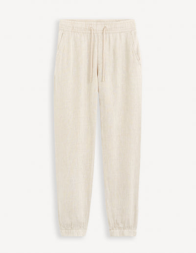 Celio* Linen Jogger Fit Off White Trouser