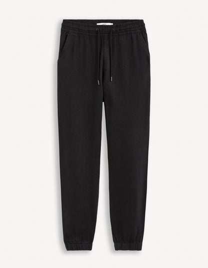 Black Regular Fit Linen Trousers