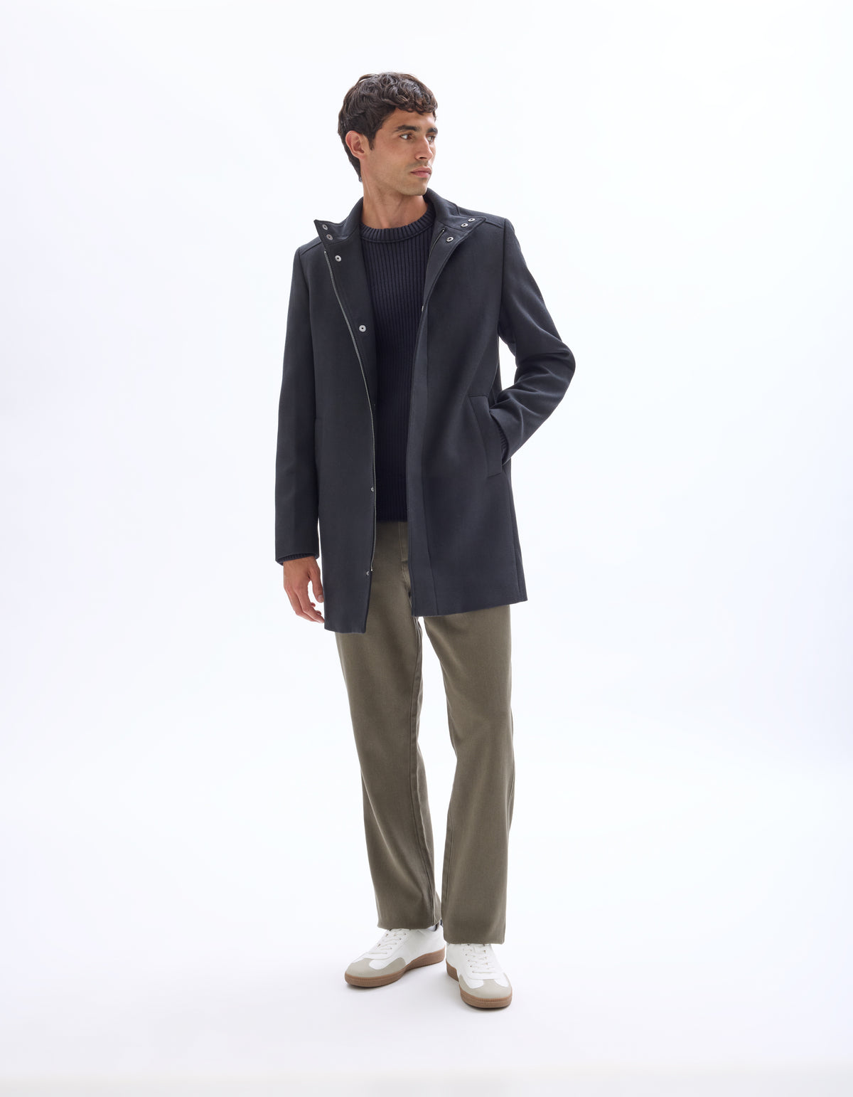 Regular Fit Poly-Cotton Solid High Neck Jackets